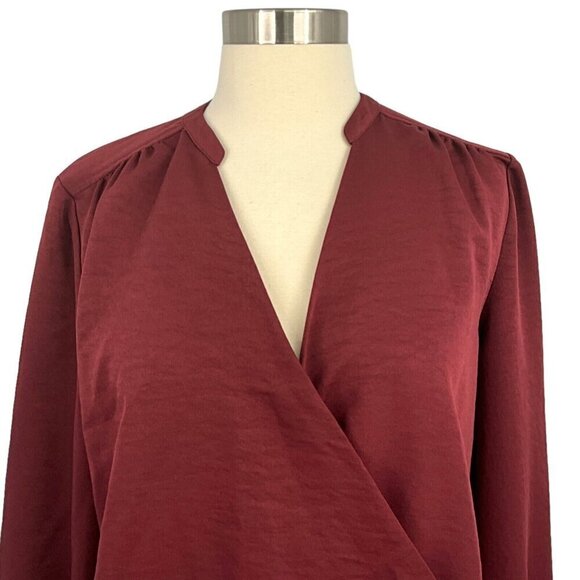 Scotch & Soda Women's M Wrap Blouse Red Satin V Neck Long Sleeve Band Collar - Picture 3 of 13